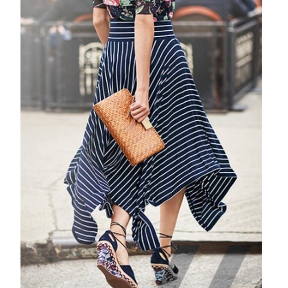 CAbi 5183 Twirl Skirt Navy White Striped Stretchy Jersey Knit Asymmetrical Sz S - Picture 8 of 12